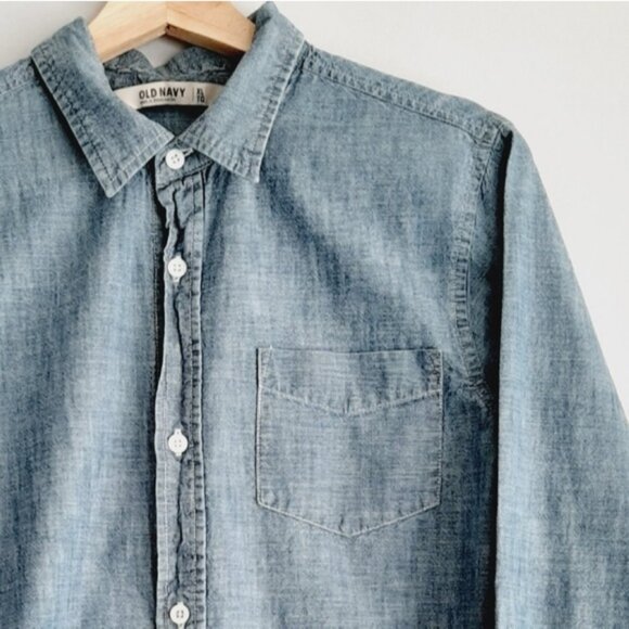 OLD NAVY 100% Cotton Chambray Blue Button Down Shirt Kids Youth Sz XL - Picture 4 of 9